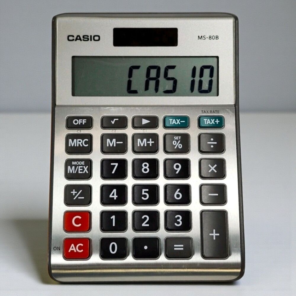 Casio MS-80B Dual Power Desktop Calculator Solar Battery Vintage Silver